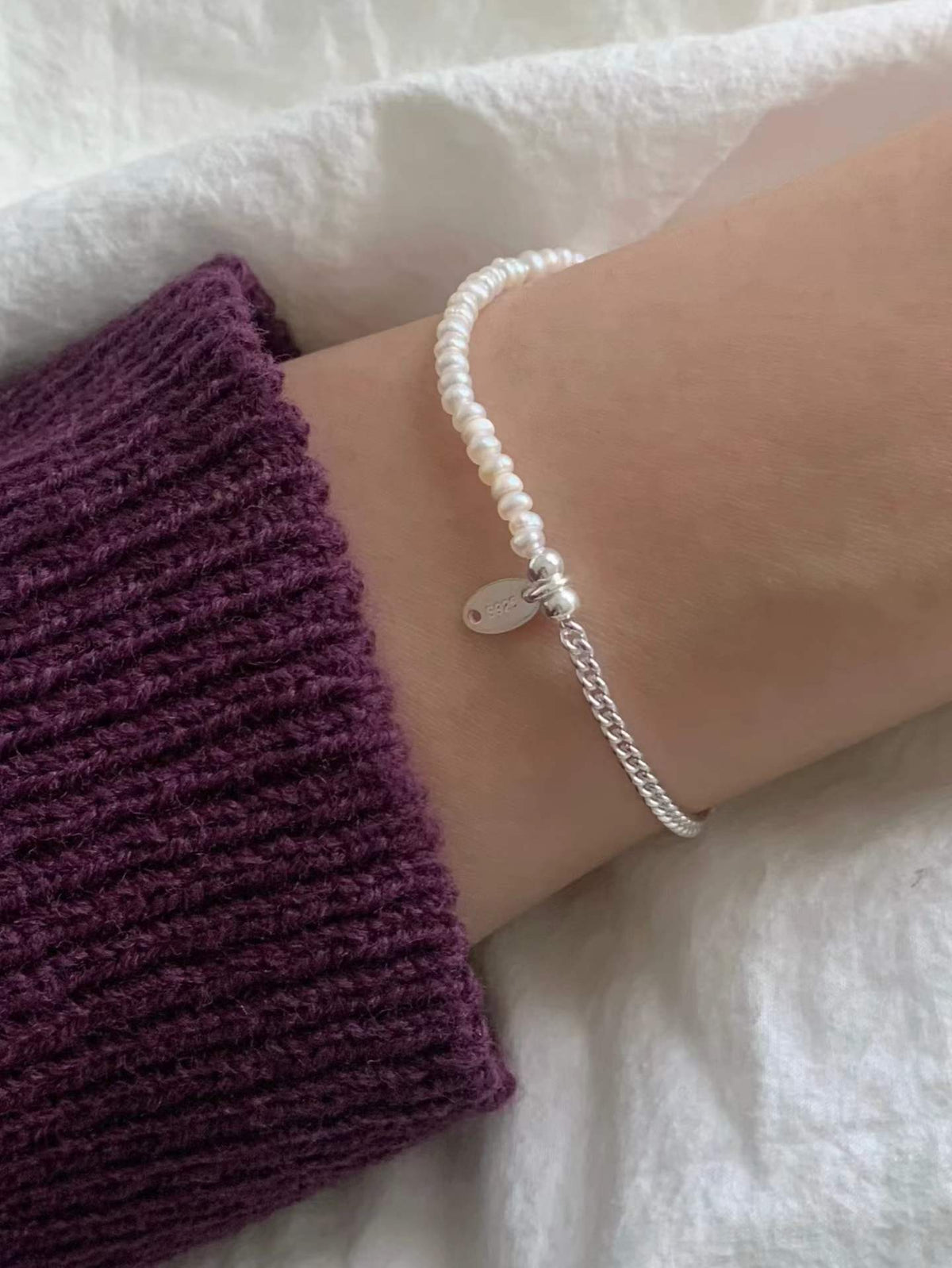 Silver Chain Pearl Banding Bracelet
