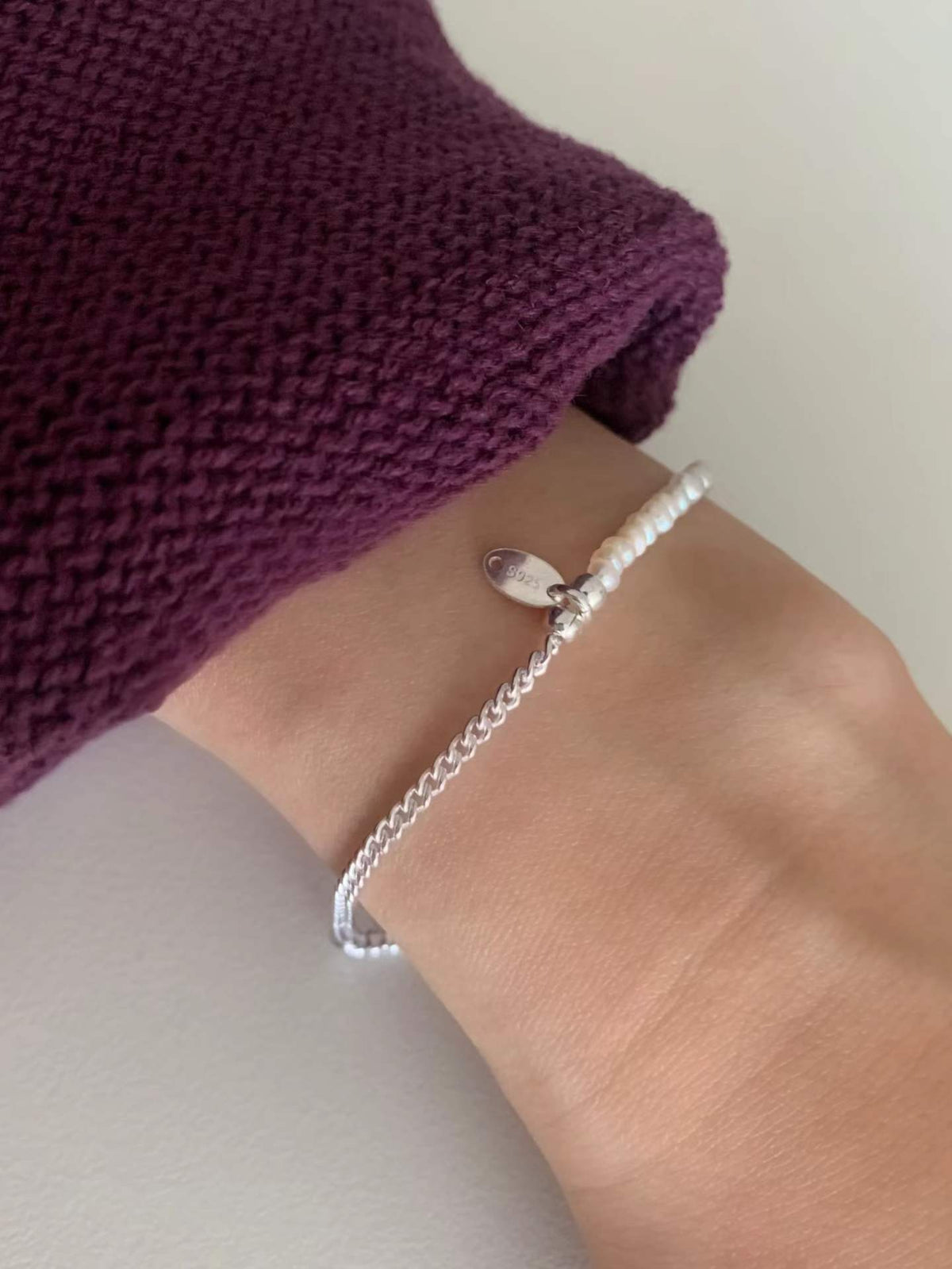 Silver Chain Pearl Banding Bracelet