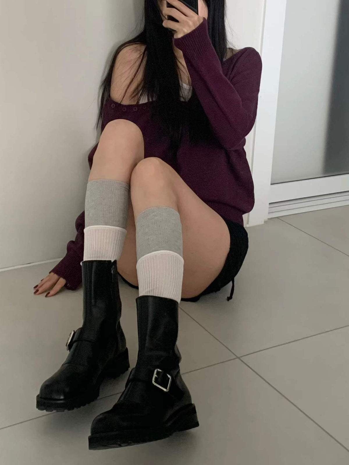 Color-Blocked Layered Socks-2col