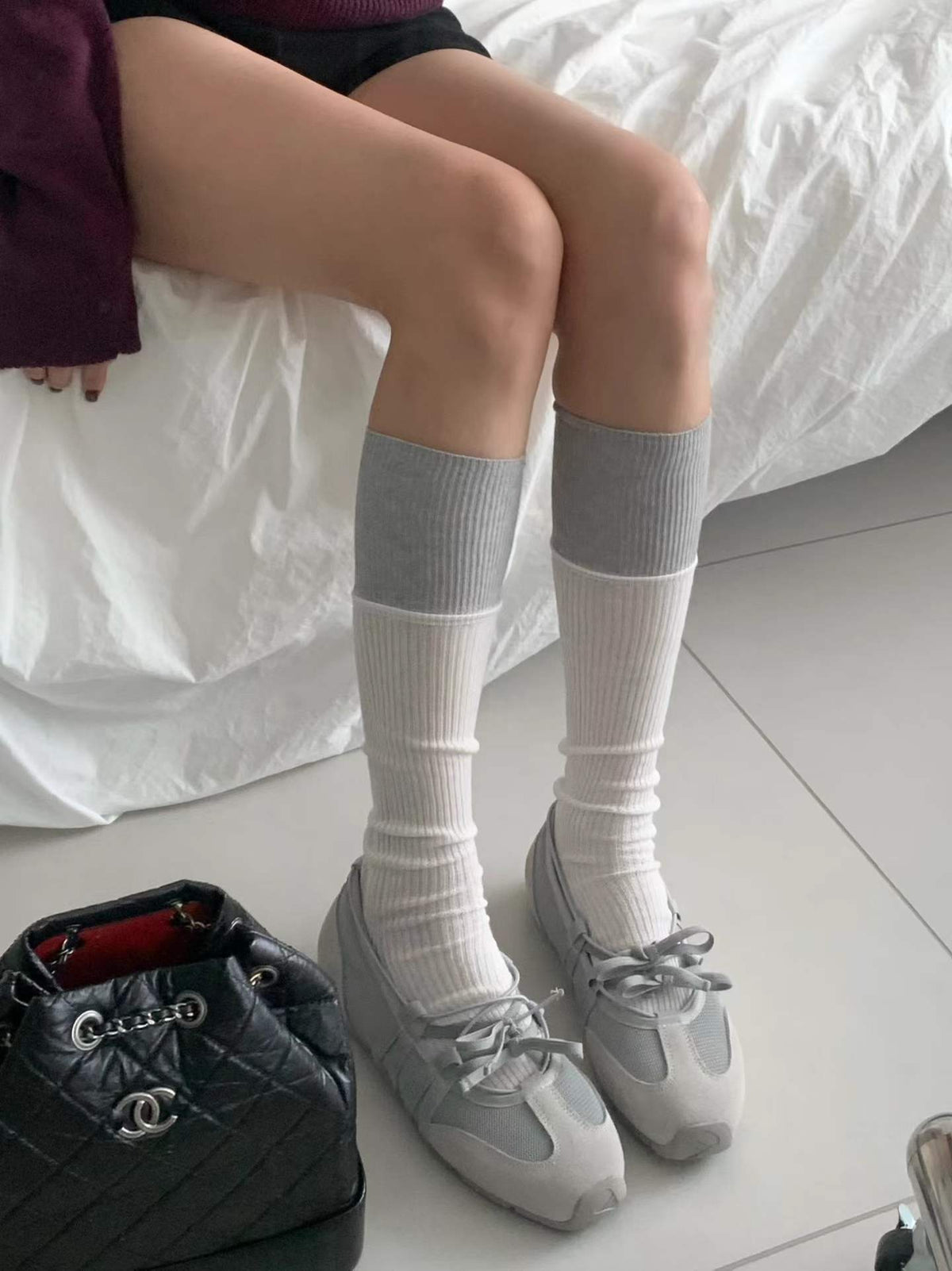 Color-Blocked Layered Socks-2col