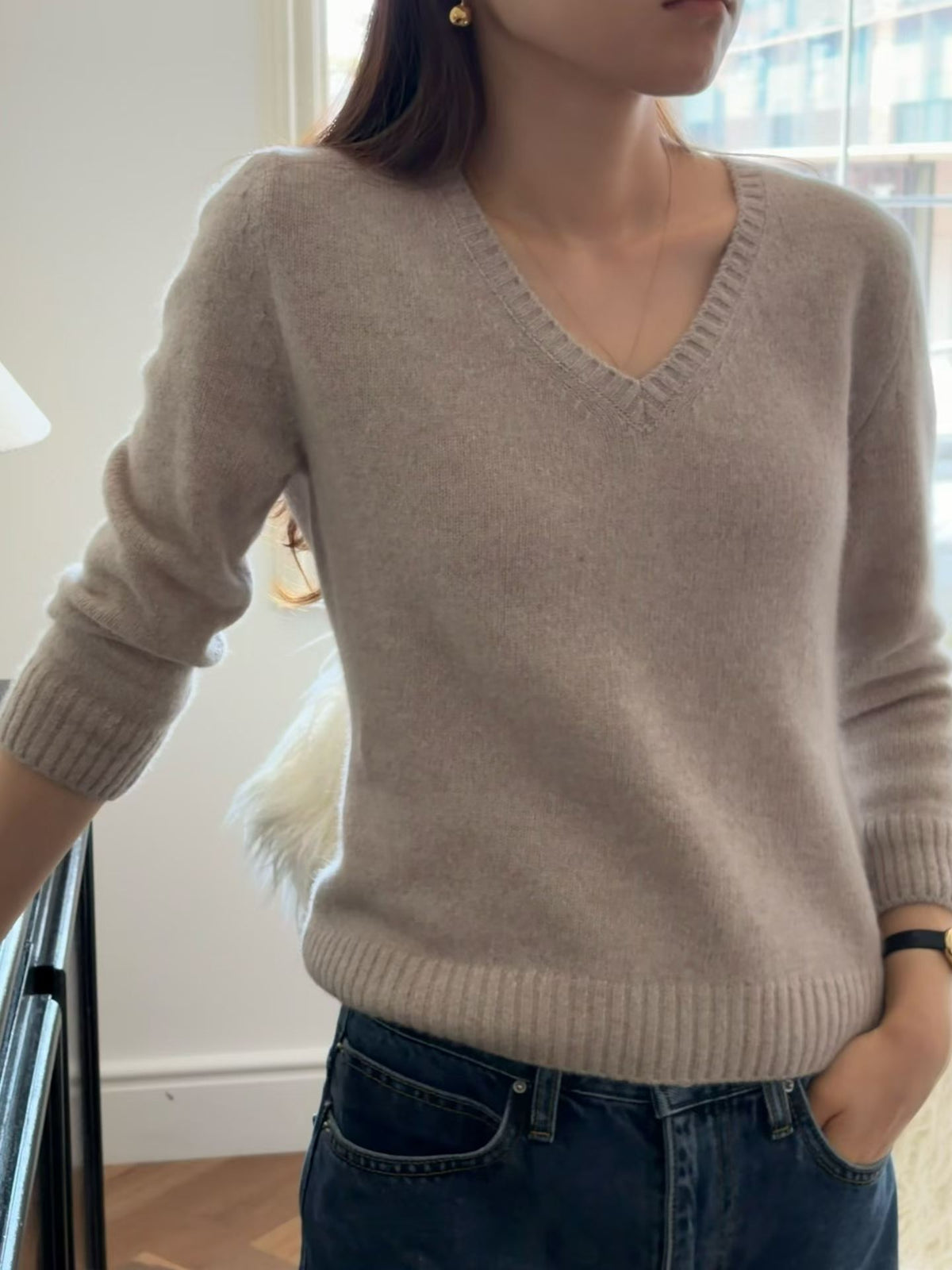 Ounce luet raccoon cash v-knit-3col