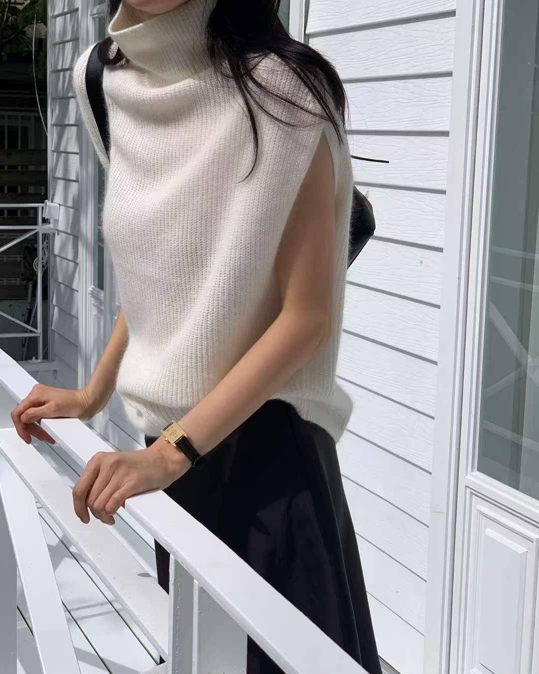 Raccoon turtleneck sleeveless knit-3col