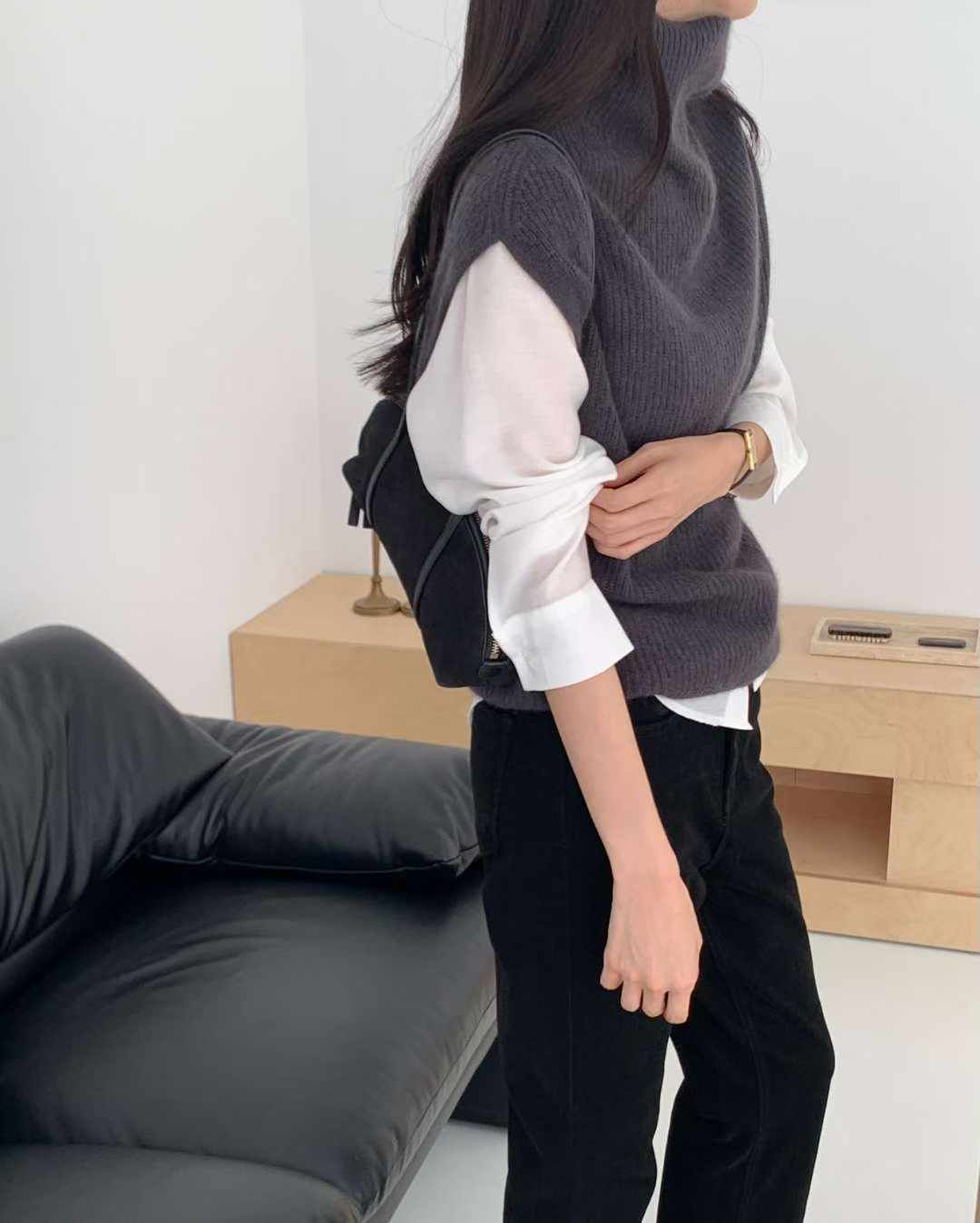Raccoon turtleneck sleeveless knit-3col
