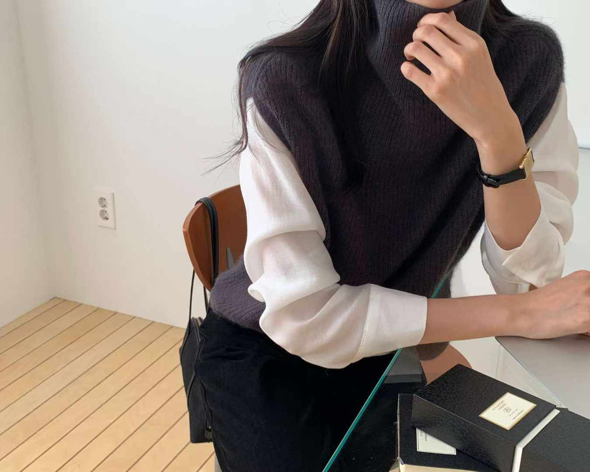 Raccoon turtleneck sleeveless knit-3col