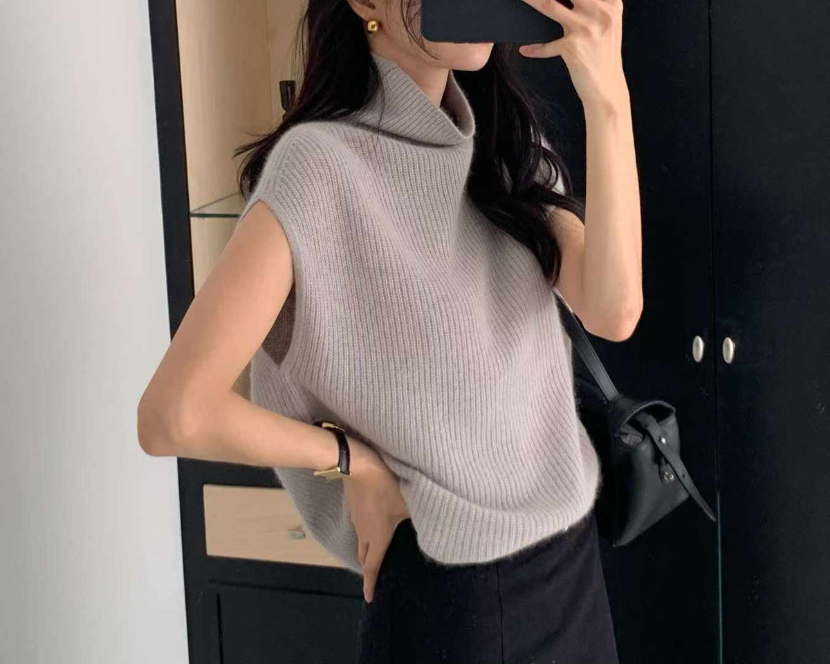 Raccoon turtleneck sleeveless knit-3col