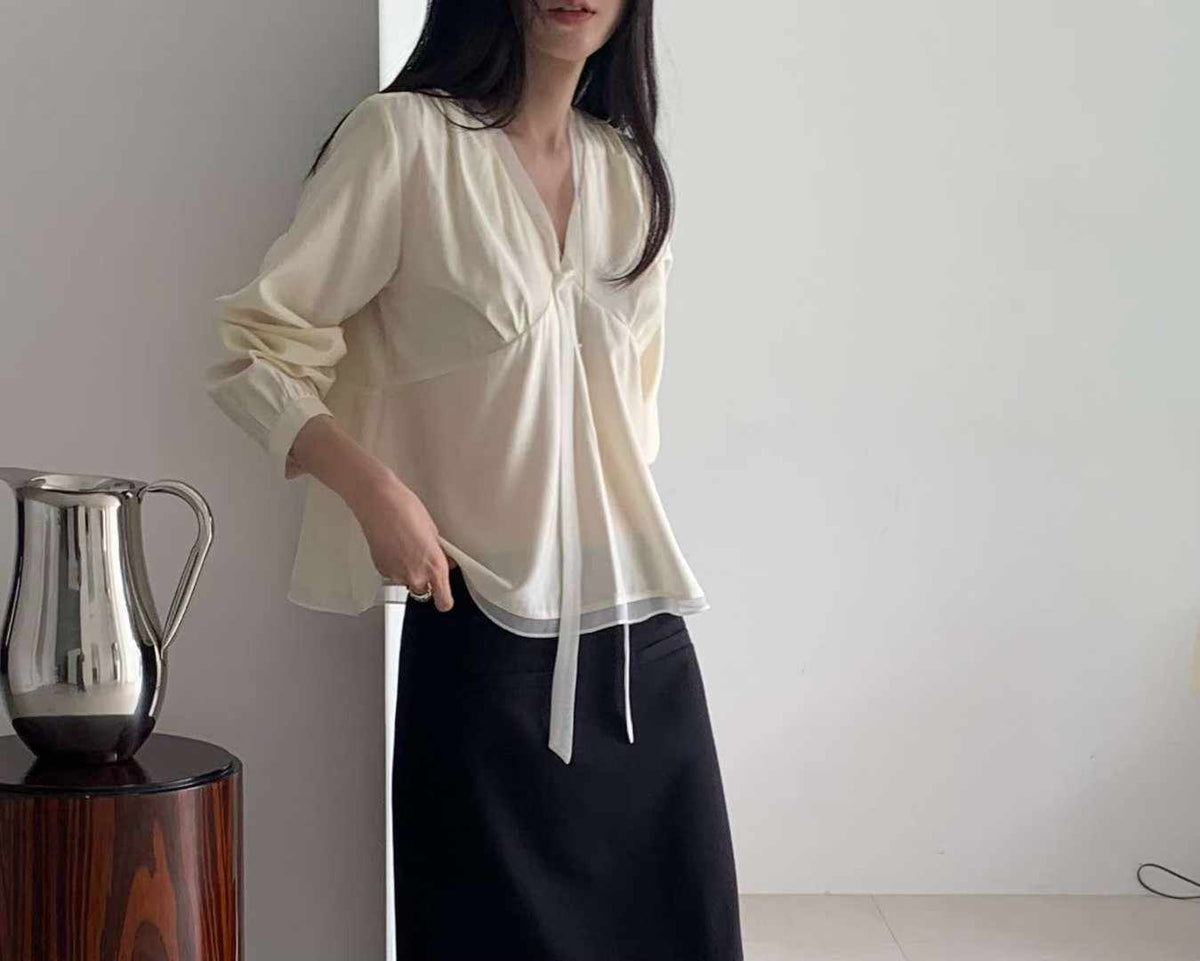 mone chiffon tie blouse-2col