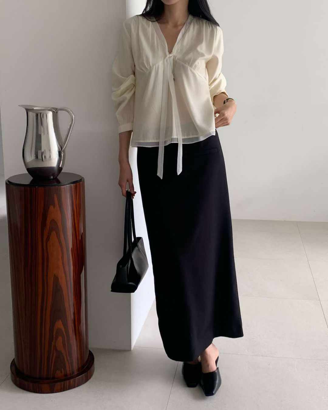 mone chiffon tie blouse-2col
