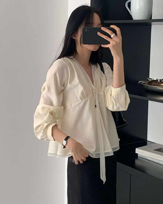 mone chiffon tie blouse-2col
