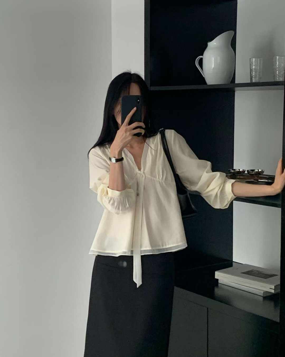mone chiffon tie blouse-2col