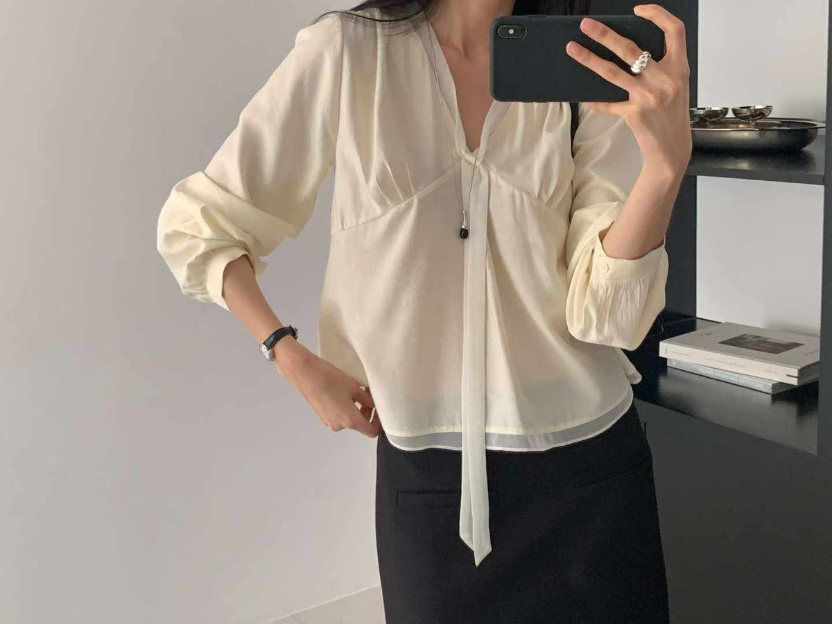 mone chiffon tie blouse-2col