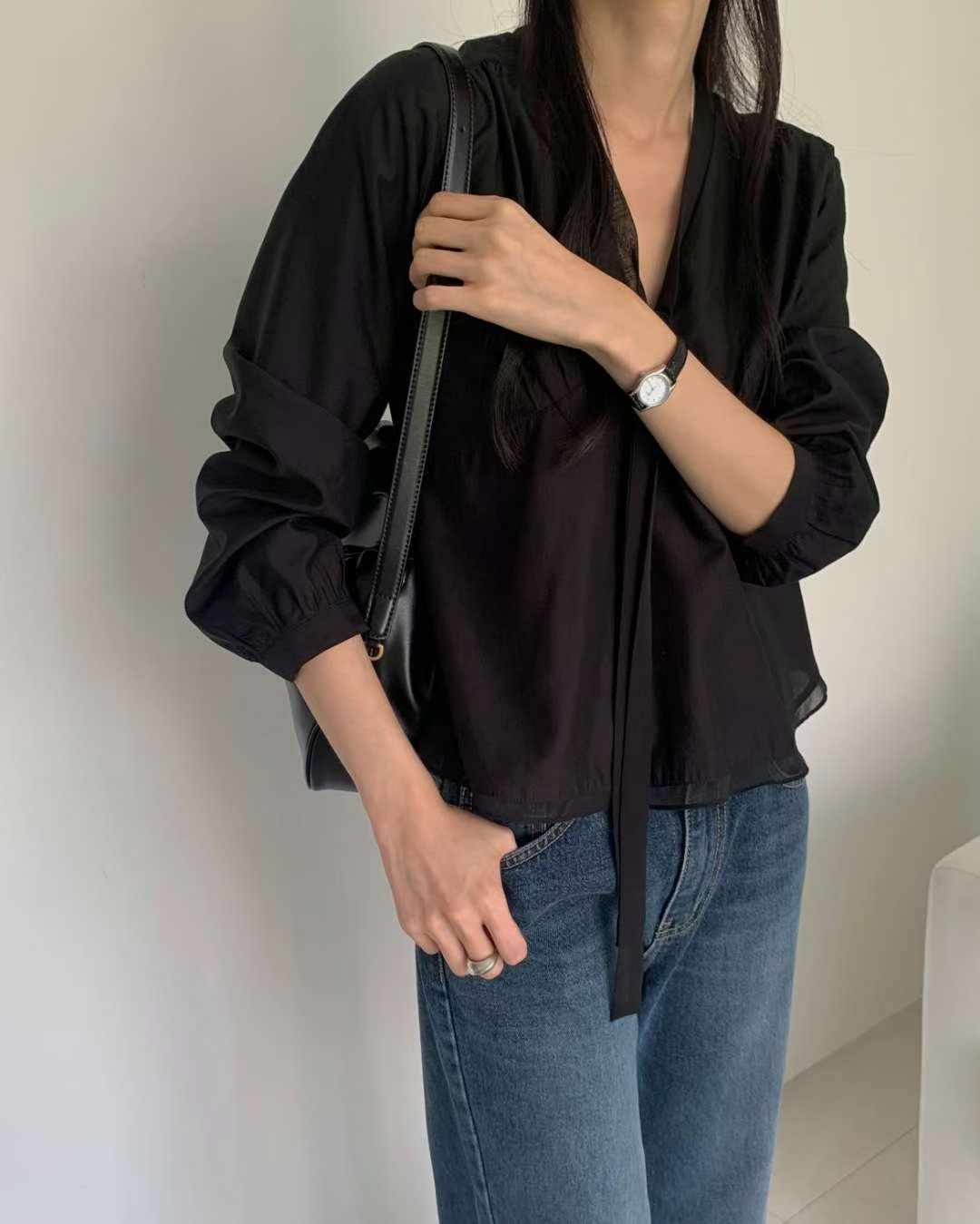 mone chiffon tie blouse-2col