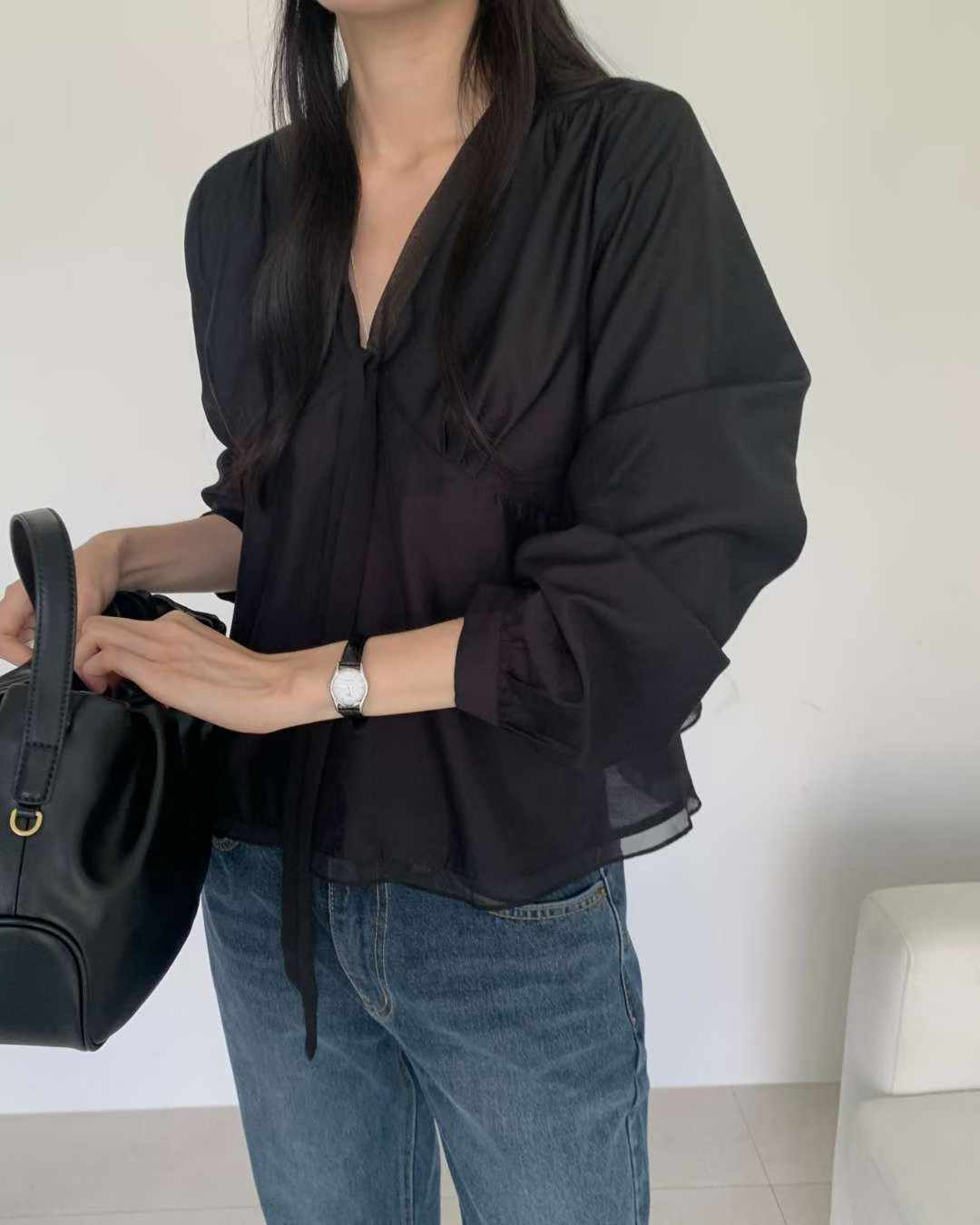 mone chiffon tie blouse-2col