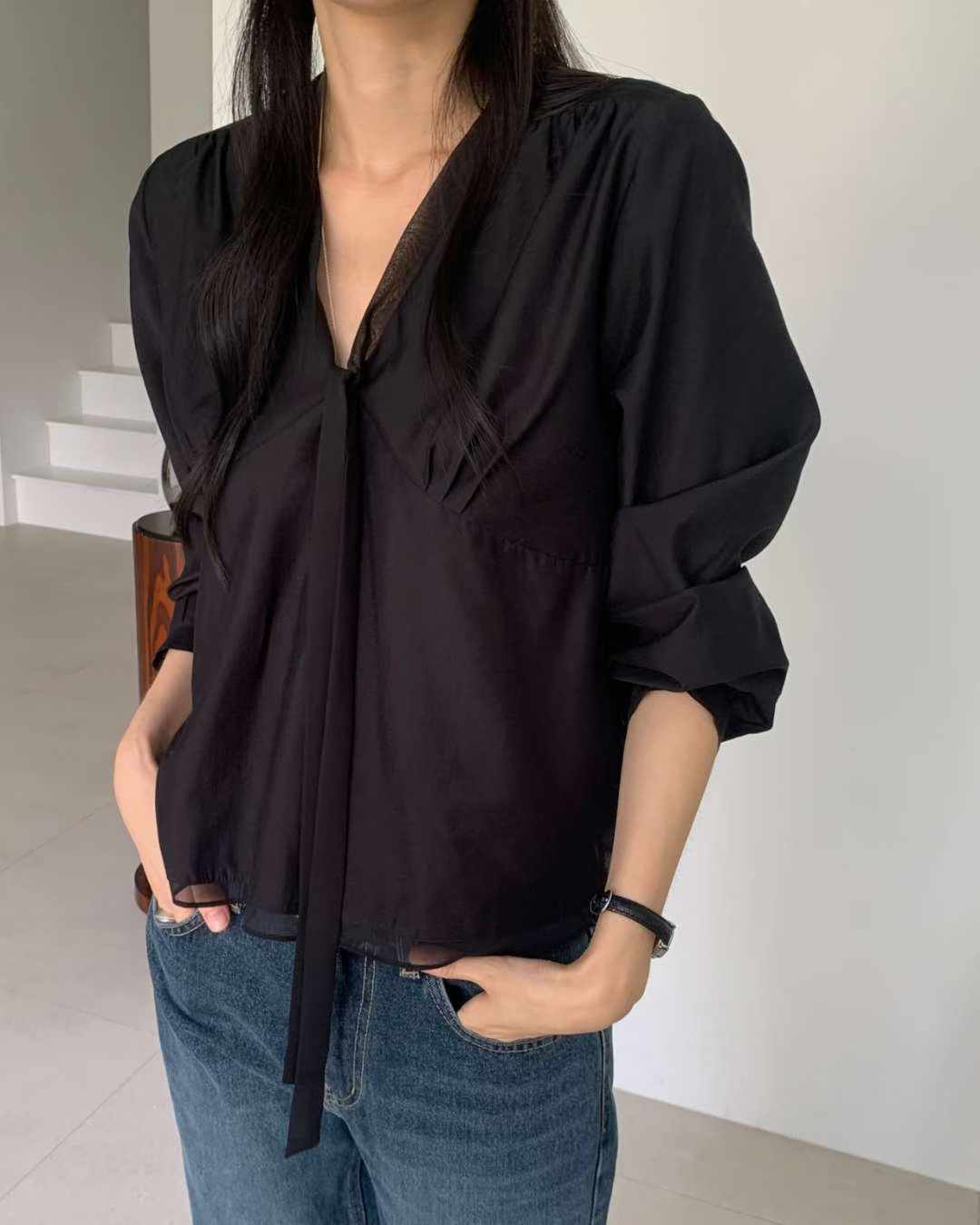 mone chiffon tie blouse-2col