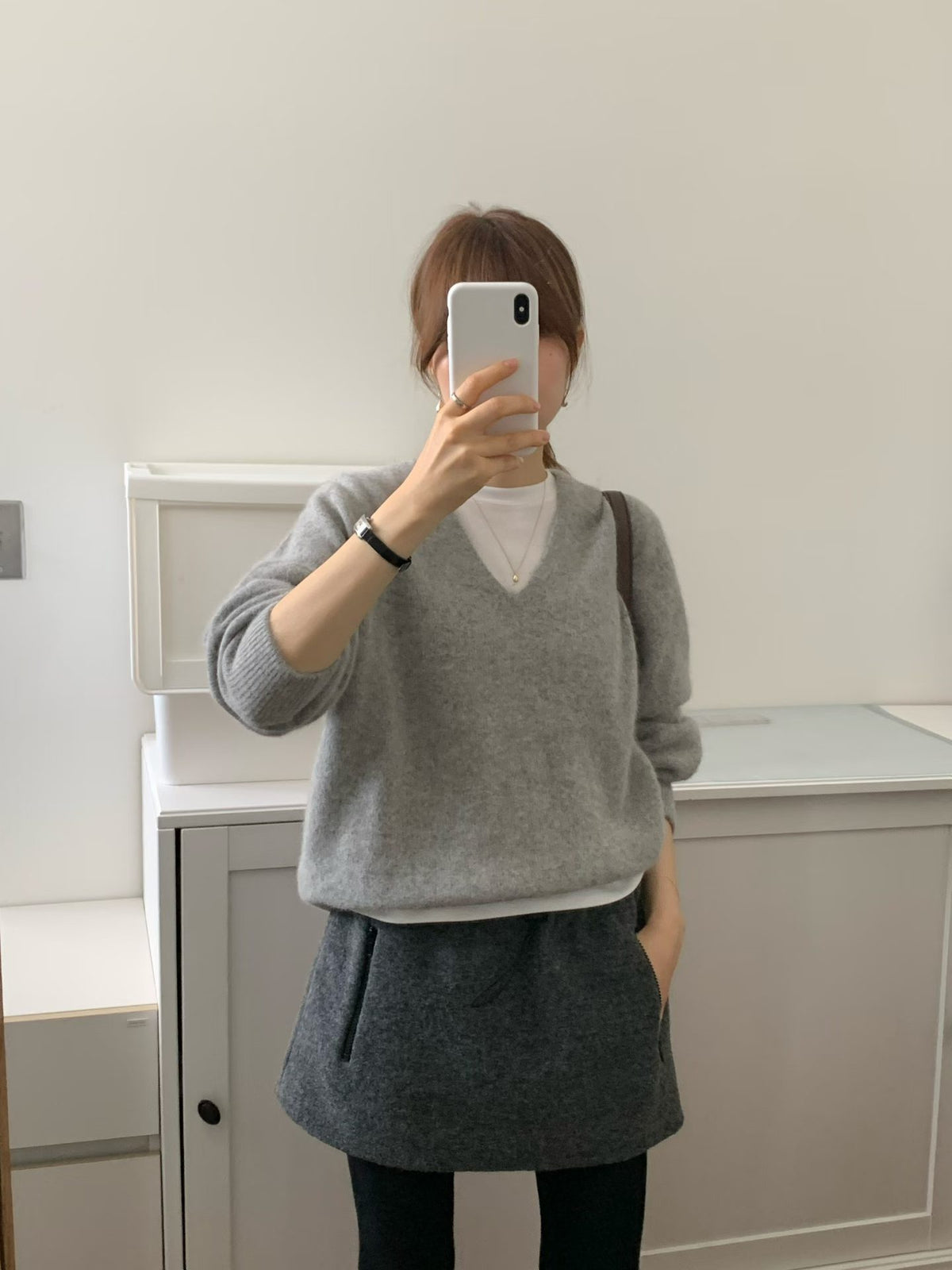 Ounce wool bouclé string skirt-2col