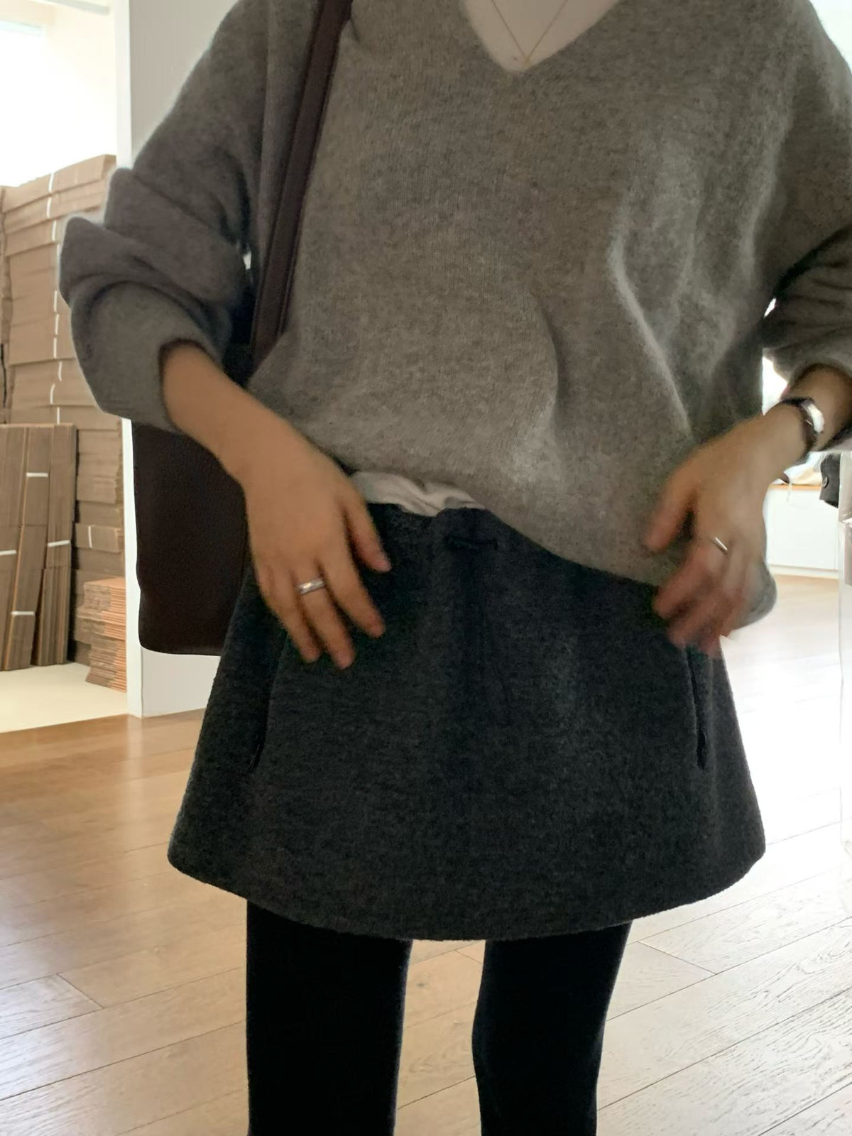 Ounce wool bouclé string skirt-2col