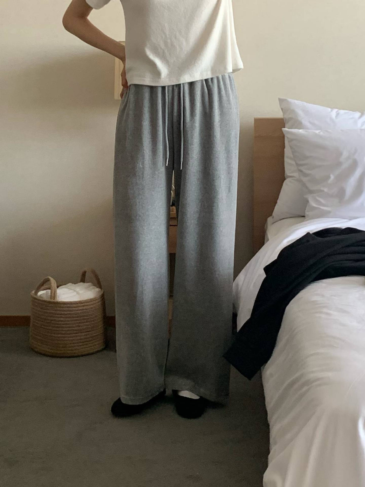 himi velour wide banding pants-4col