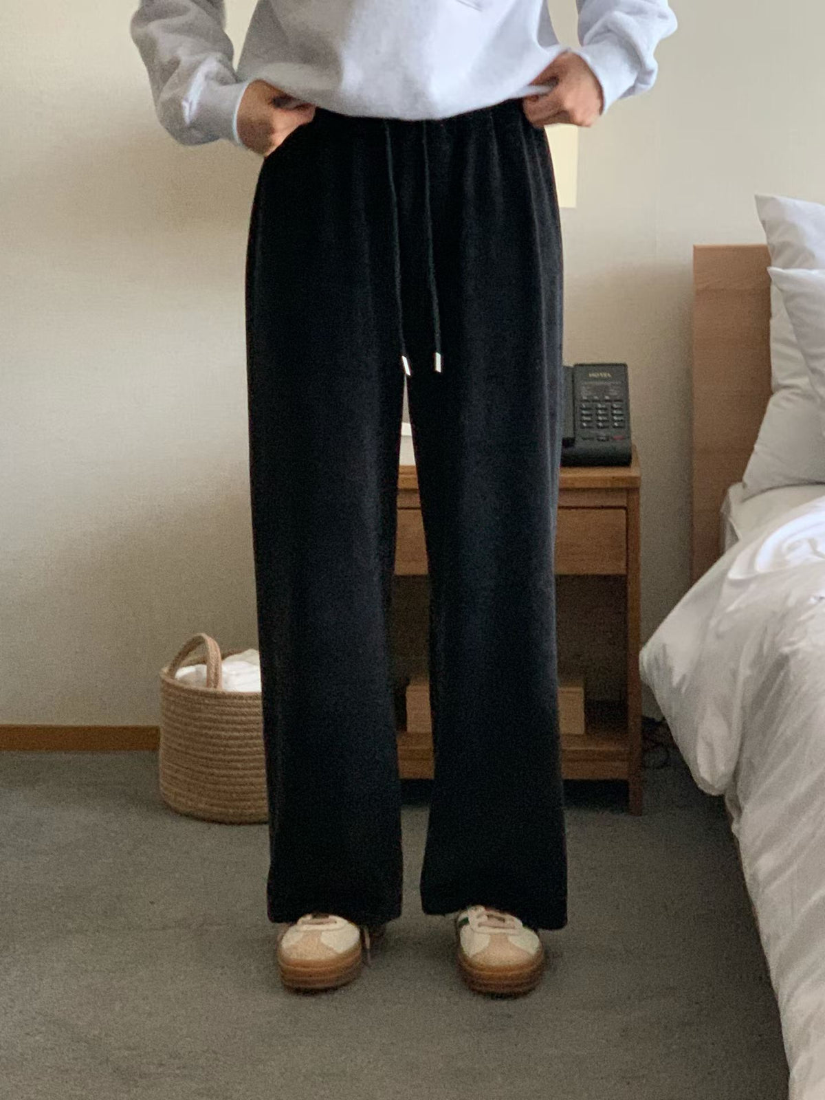 himi velour wide banding pants-4col