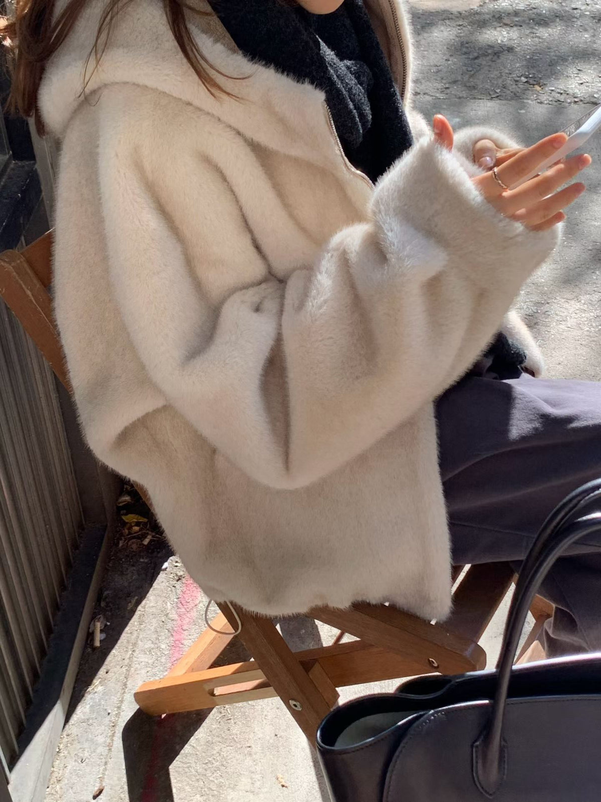 Ounce mink hooded fur zipper jacket