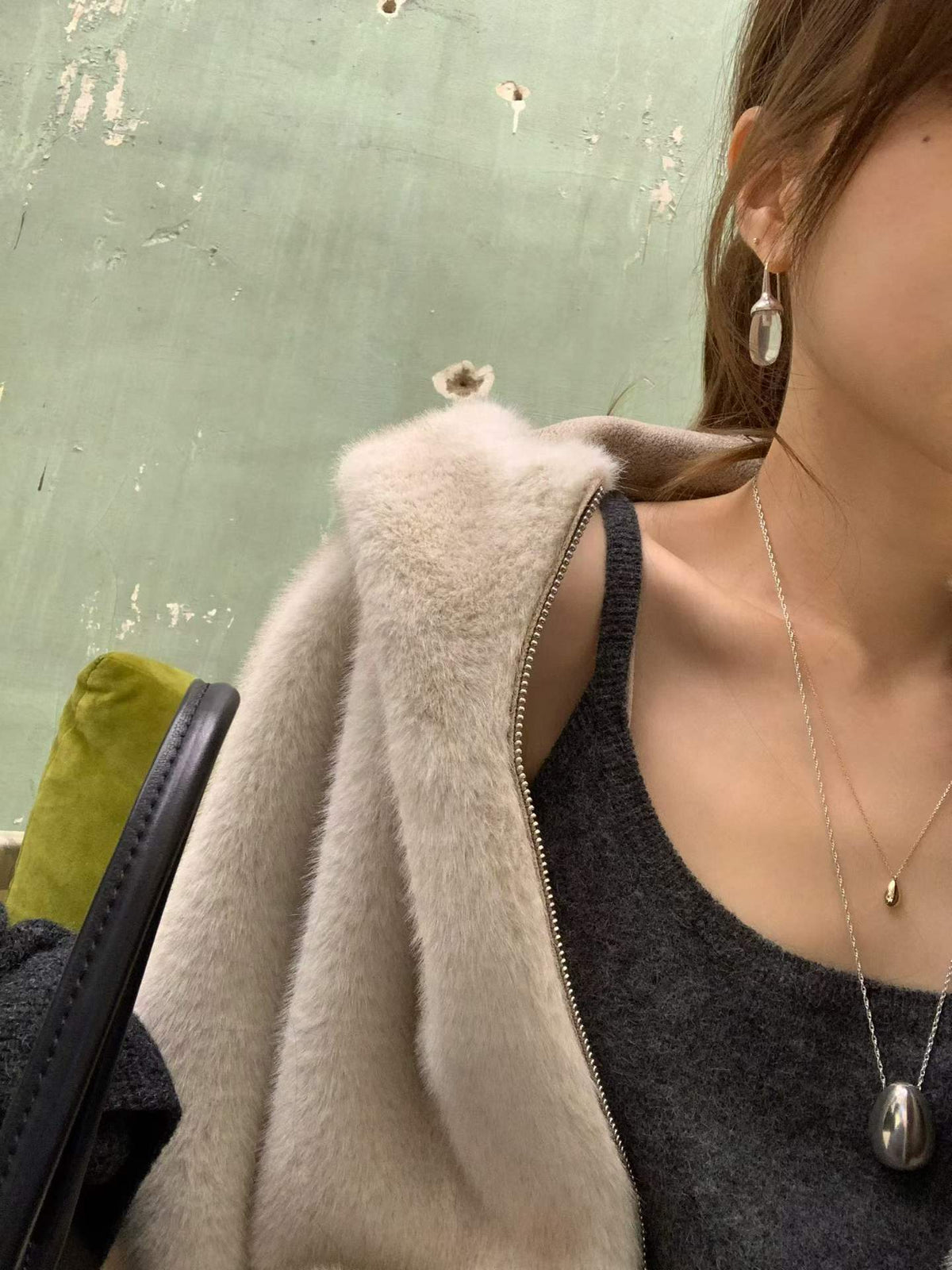 Ounce mink hooded fur zipper jacket
