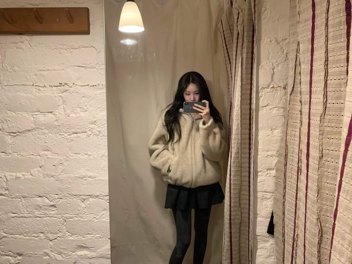 Ounce mink hooded fur zipper jacket