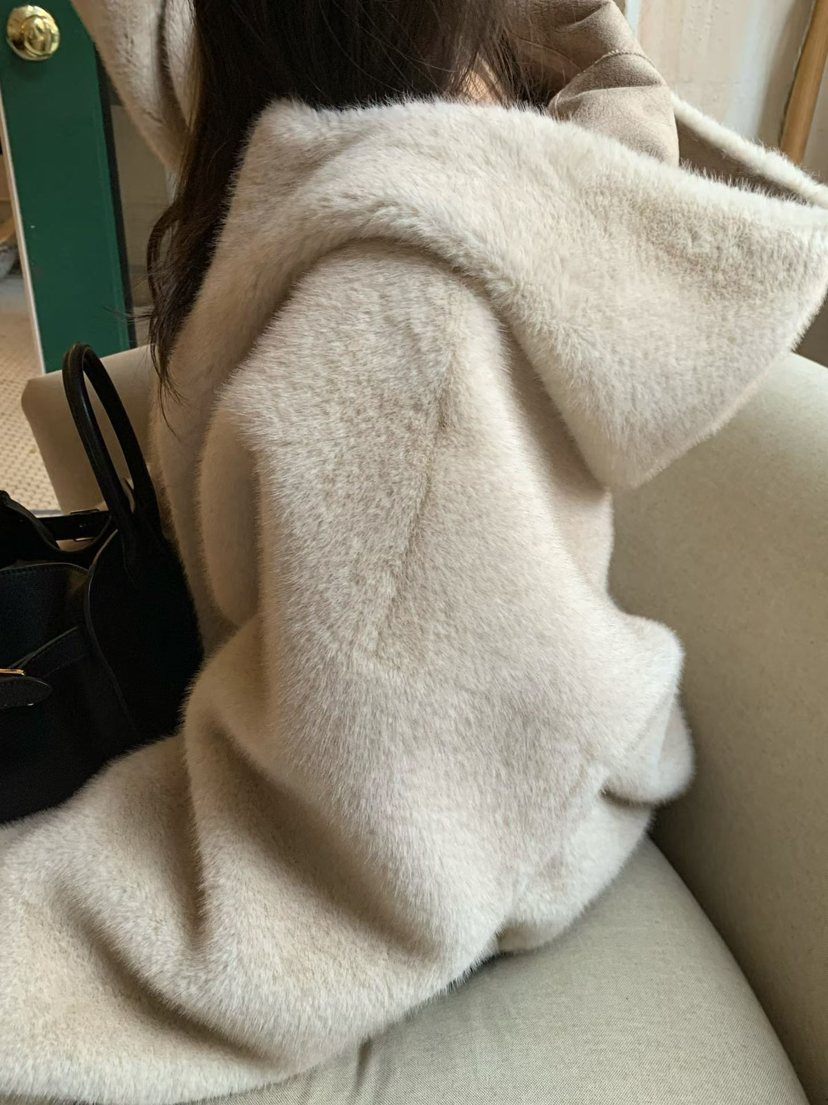 Ounce mink hooded fur zipper jacket