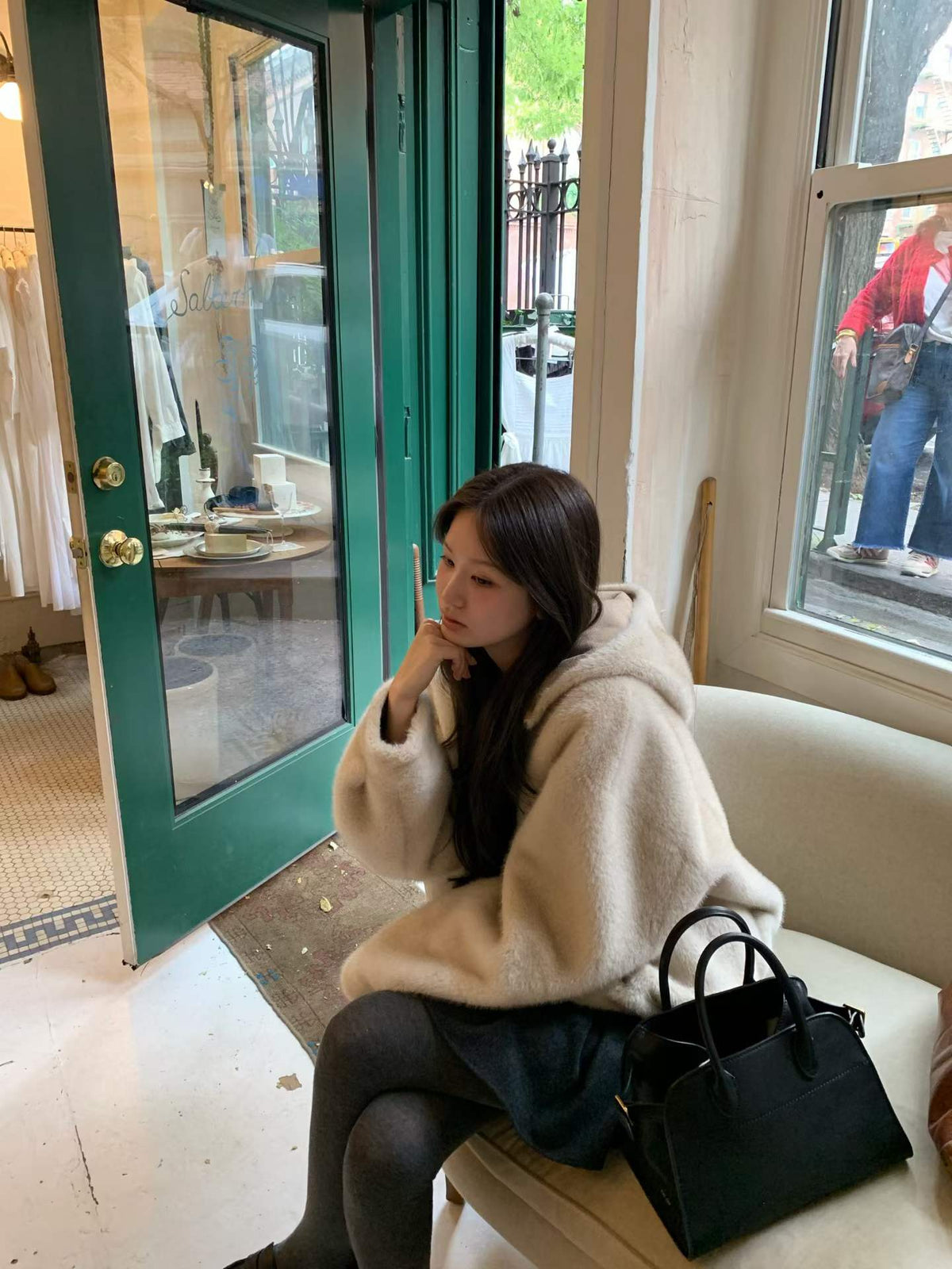 Ounce mink hooded fur zipper jacket