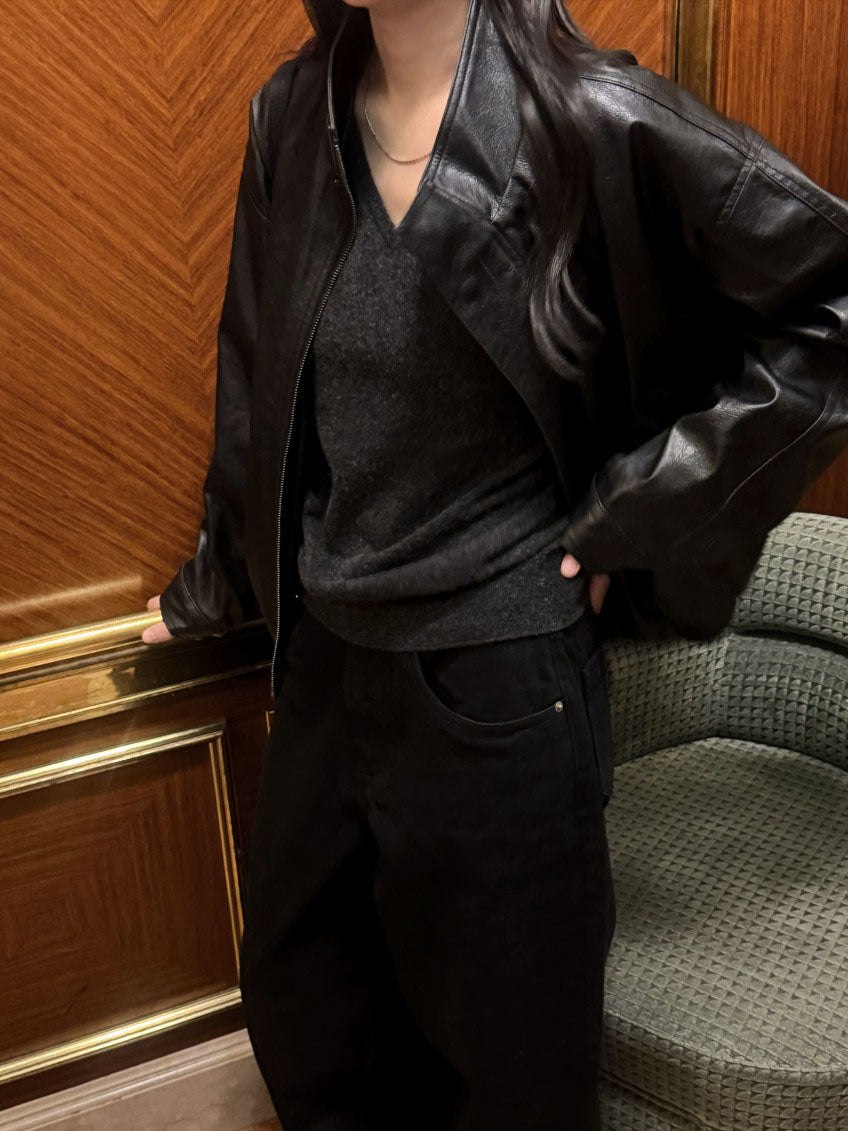 funnel leather jacket