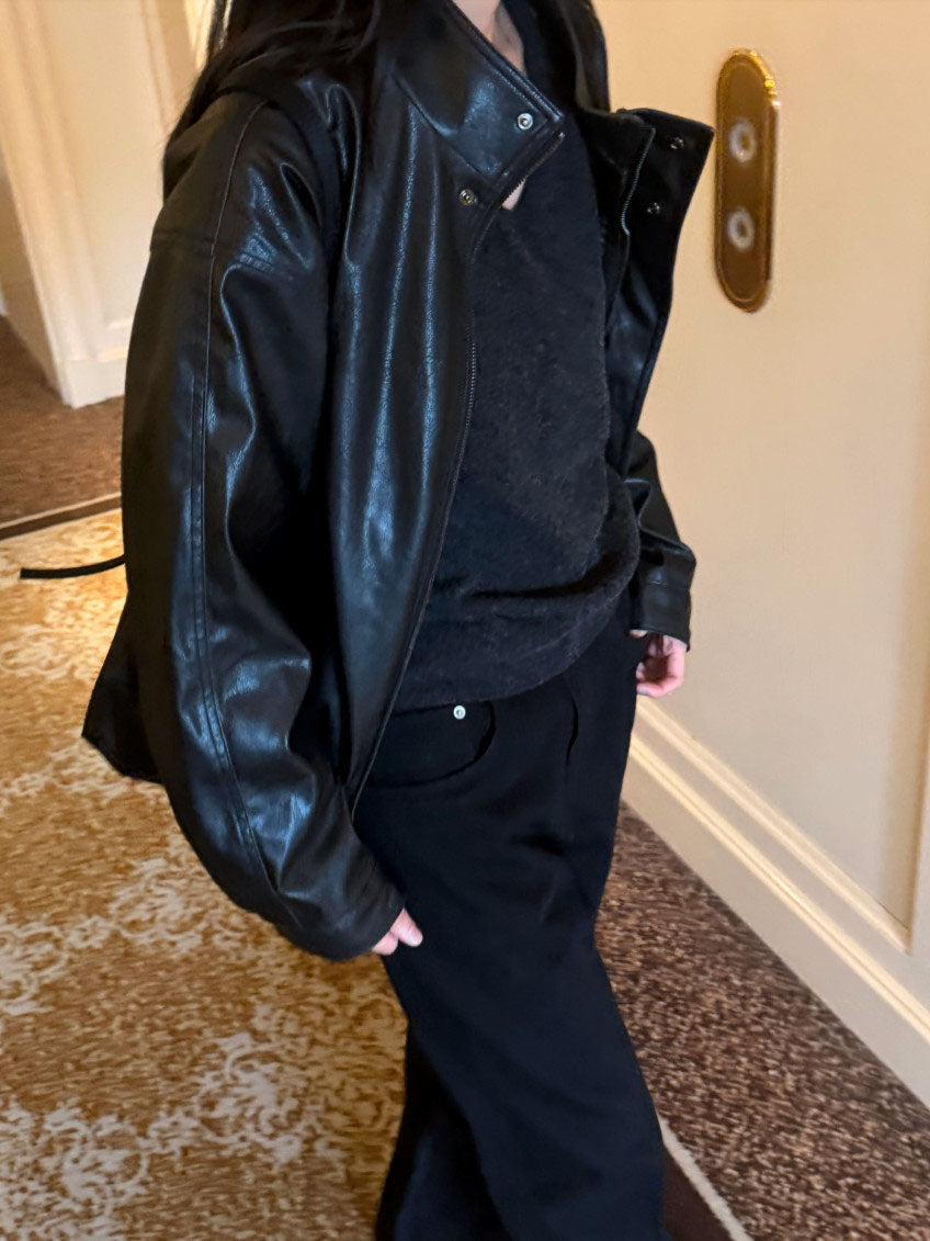 funnel leather jacket
