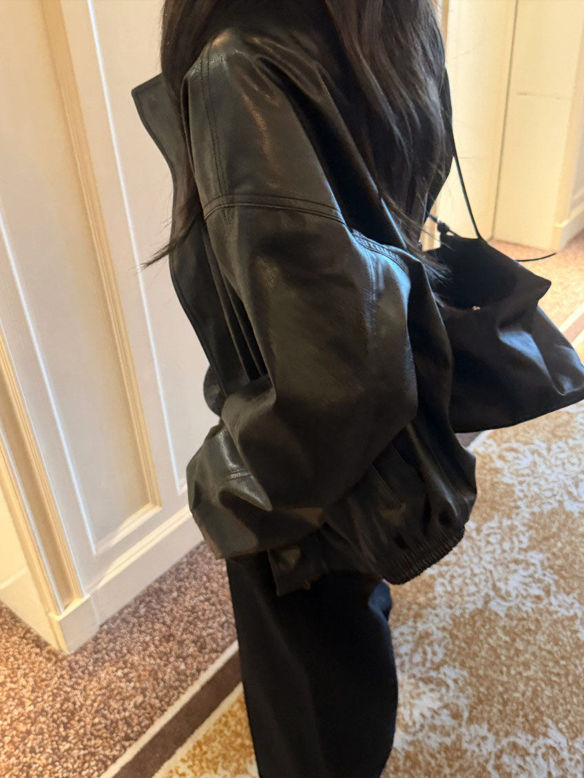 funnel leather jacket