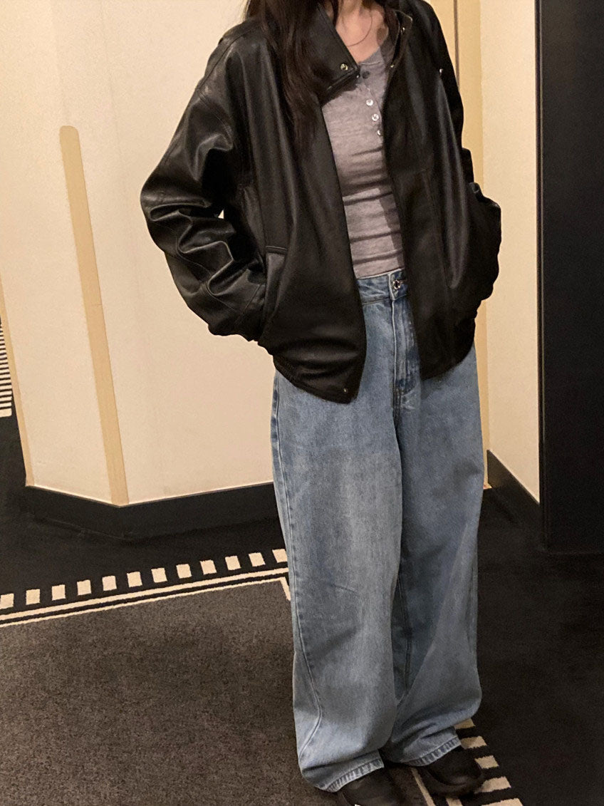 funnel leather jacket