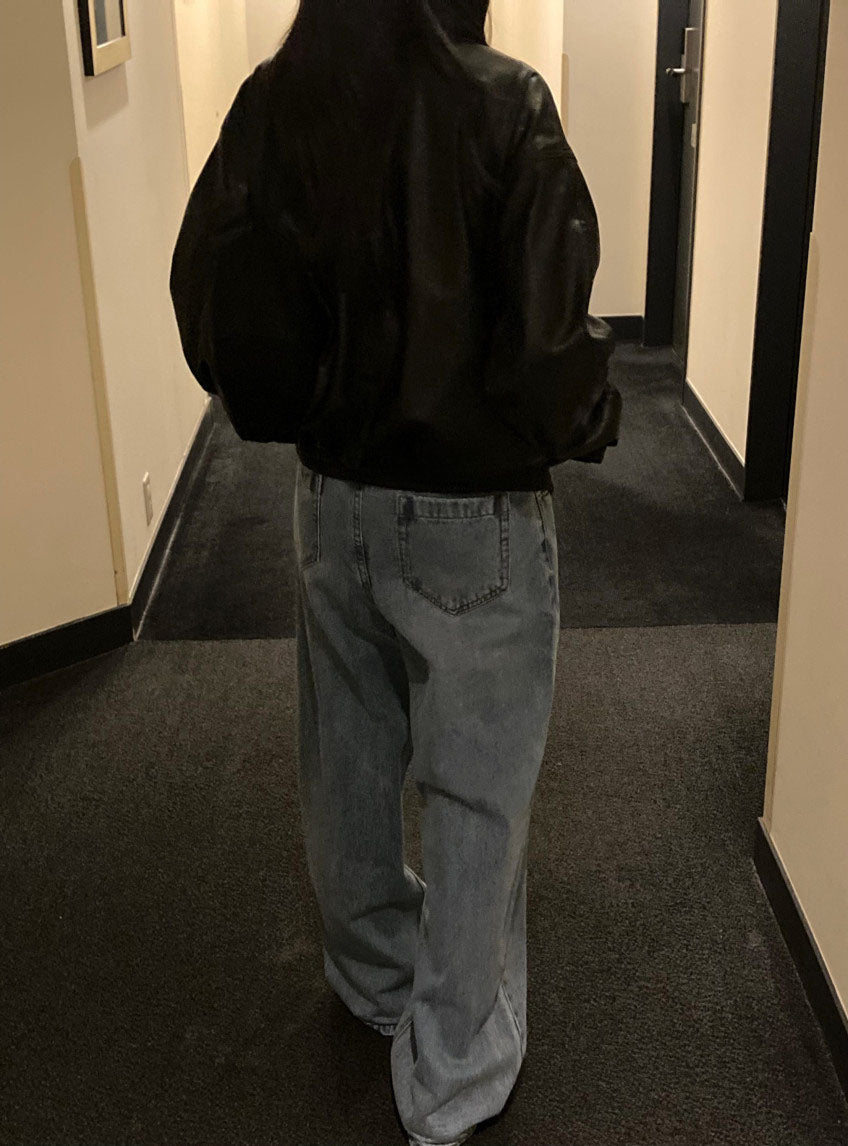 funnel leather jacket