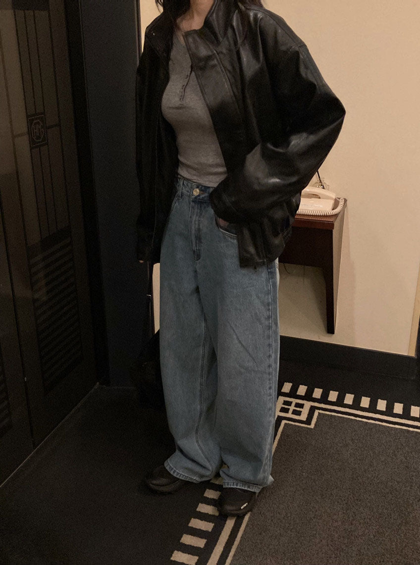 funnel leather jacket