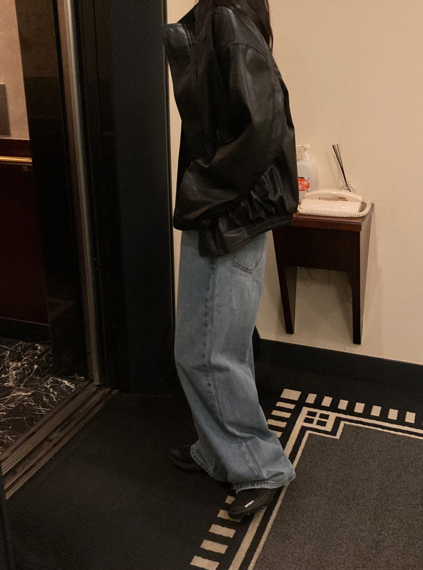 funnel leather jacket