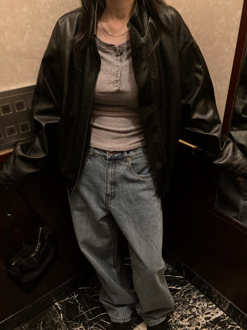funnel leather jacket