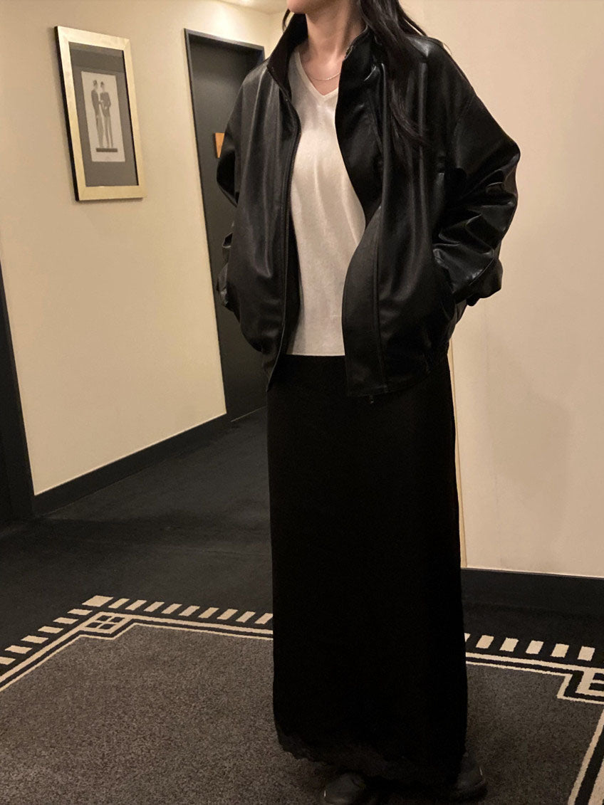 funnel leather jacket