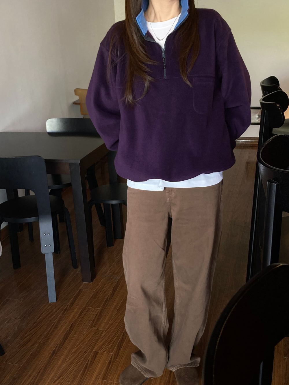 color-blocked half-zip up fleece anorak-2col