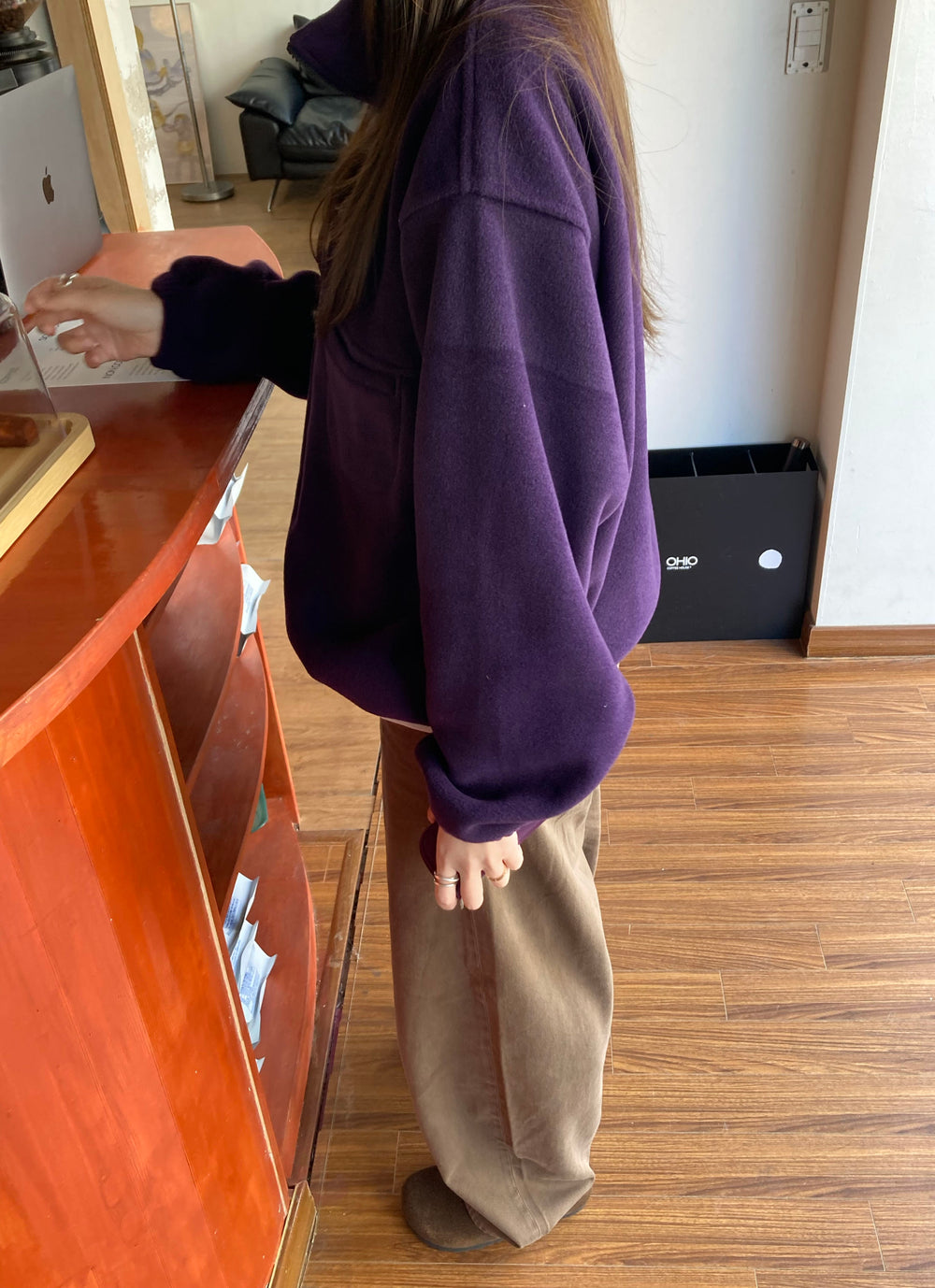 color-blocked half-zip up fleece anorak-2col