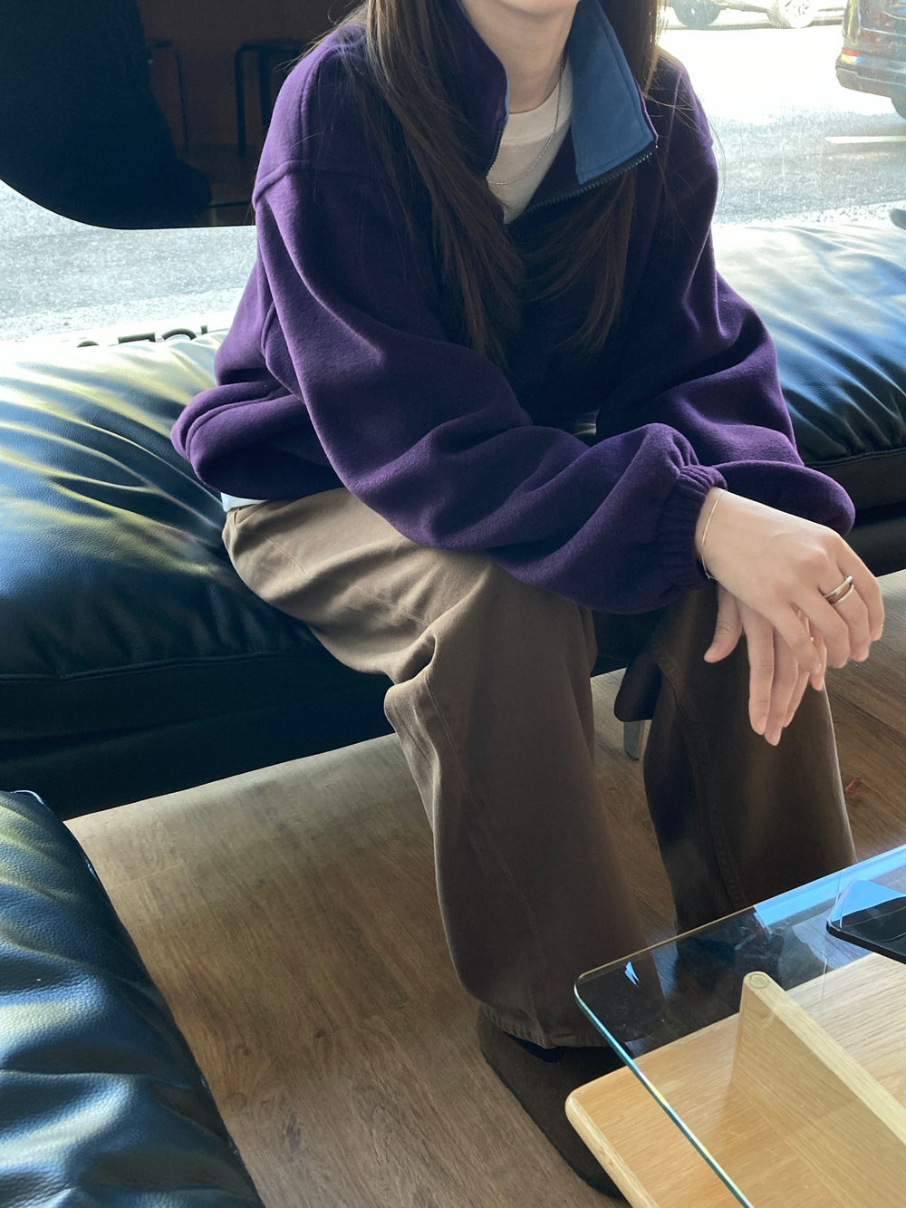 color-blocked half-zip up fleece anorak-2col