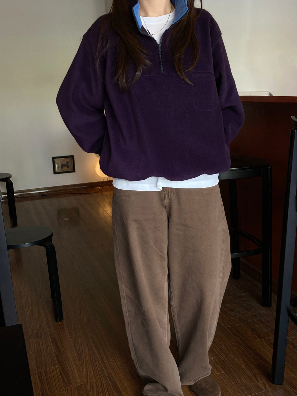 color-blocked half-zip up fleece anorak-2col