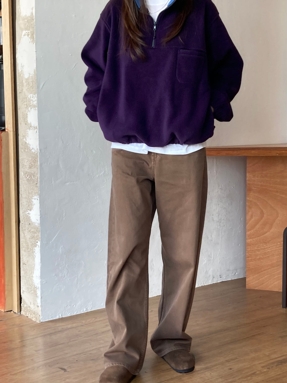 color-blocked half-zip up fleece anorak-2col