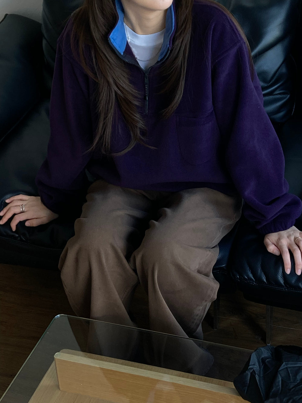 color-blocked half-zip up fleece anorak-2col