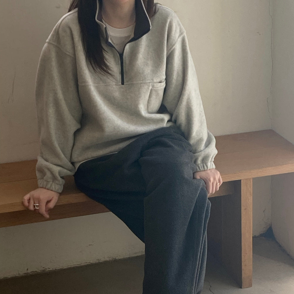 color-blocked half-zip up fleece anorak-2col