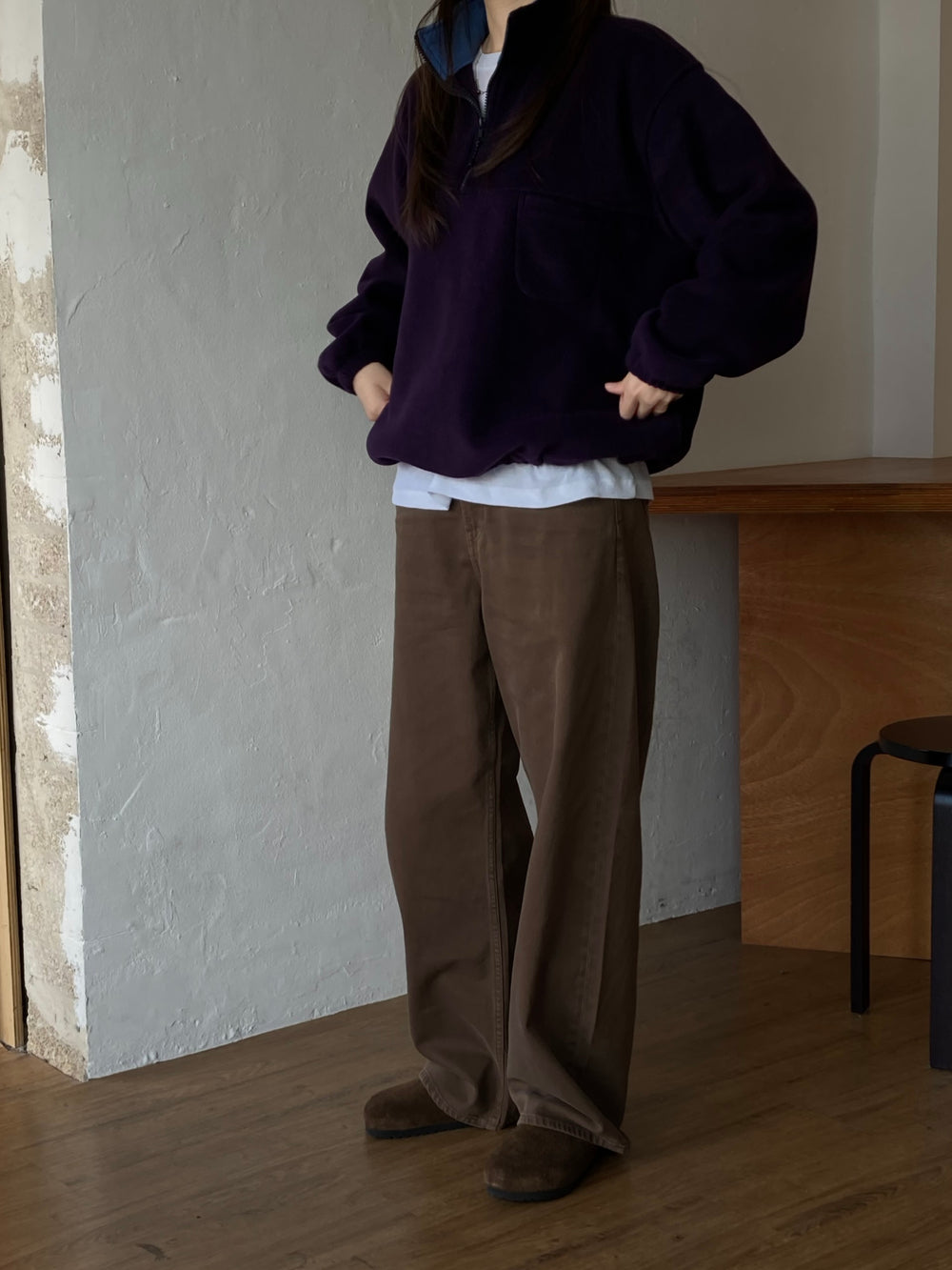 color-blocked half-zip up fleece anorak-2col