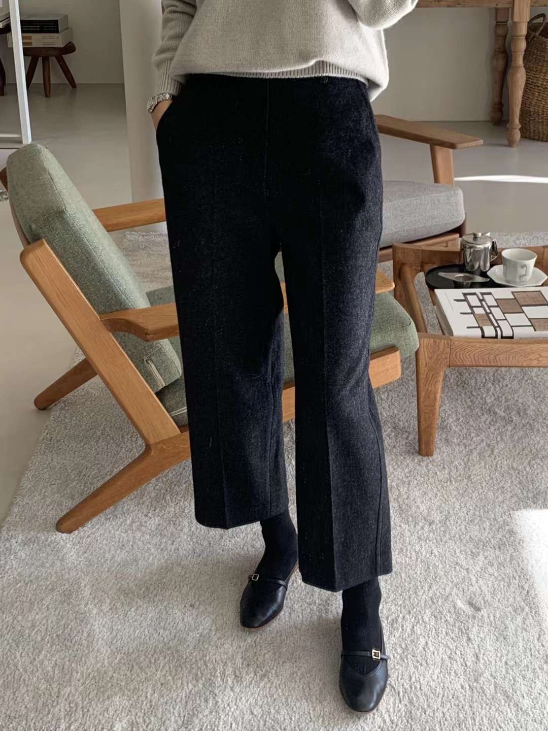 Ounce winter wool straight pants-3col