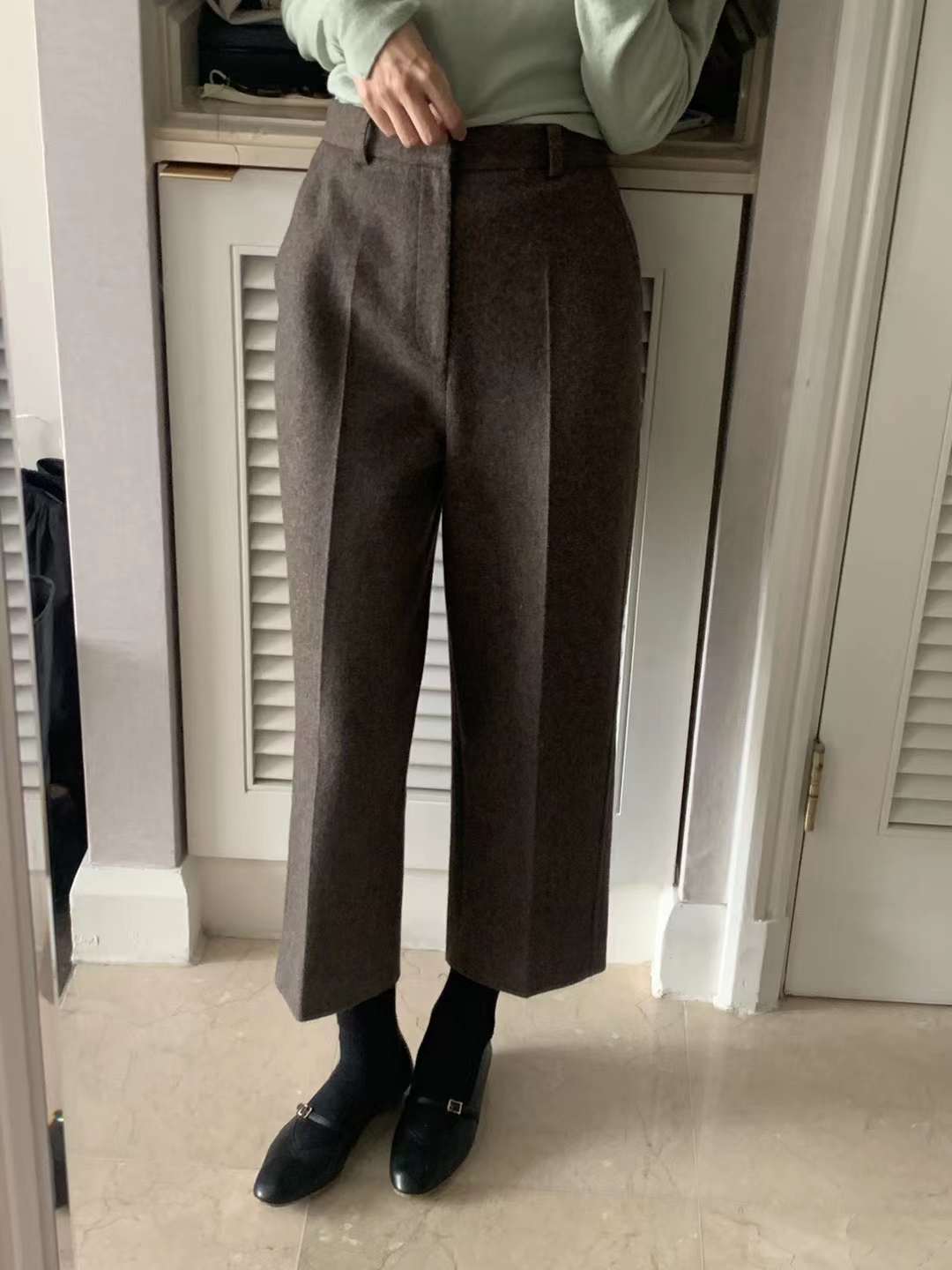 Ounce winter wool straight pants-3col