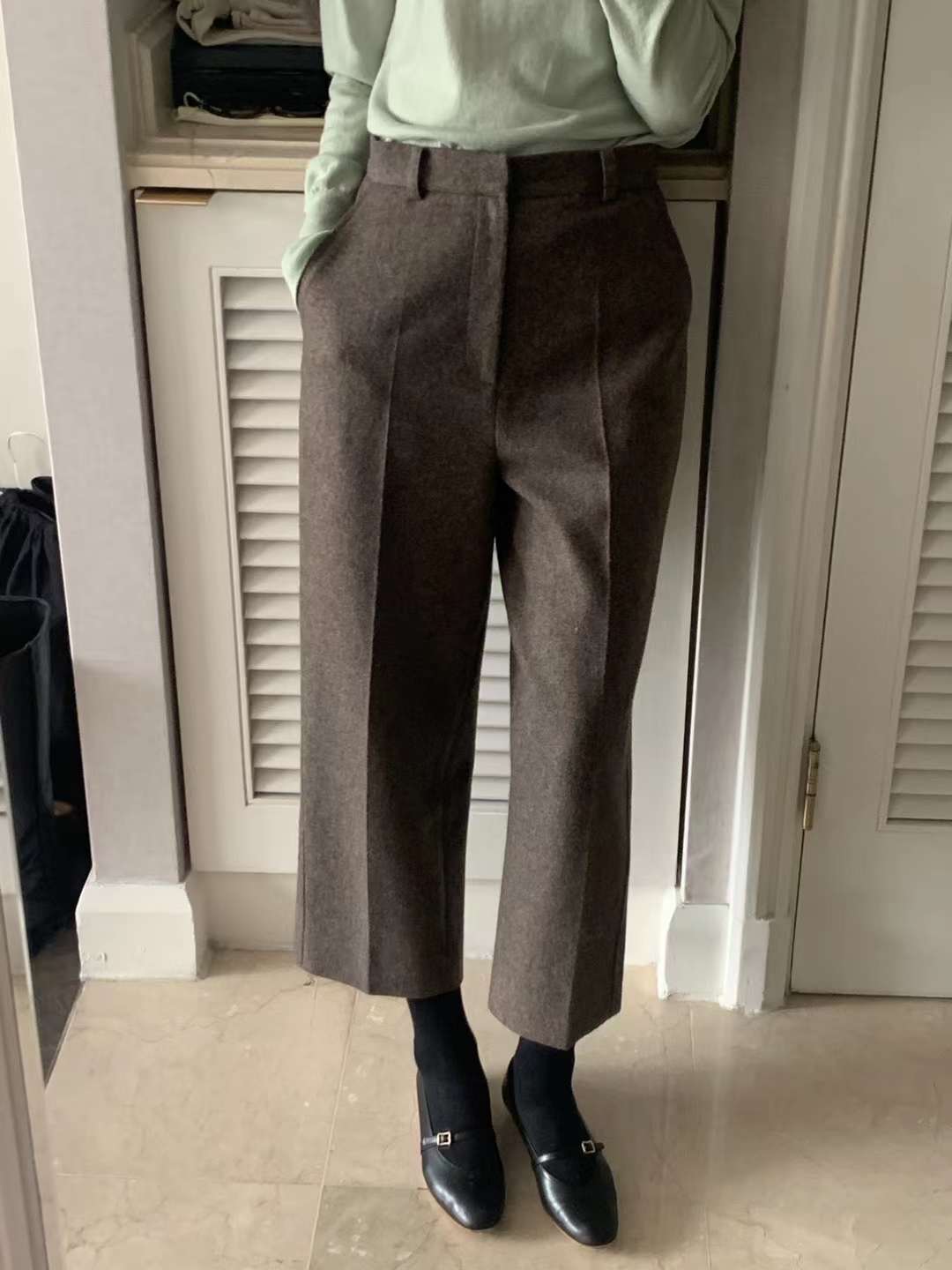 Ounce winter wool straight pants-3col