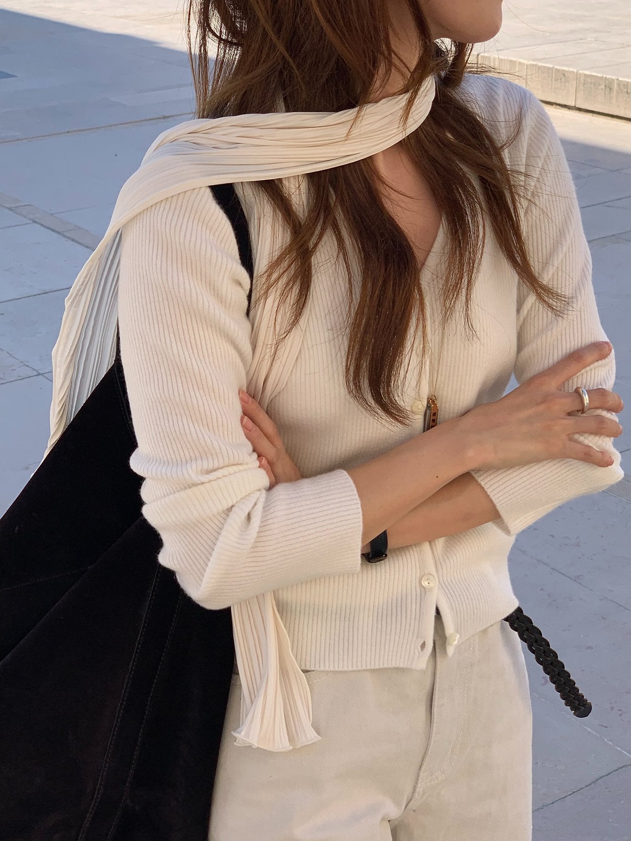 Plisse long scarf-3col