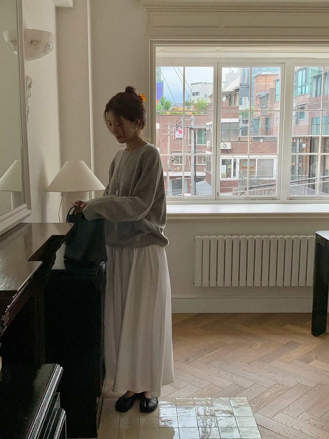 Bern volume shirring long skirt