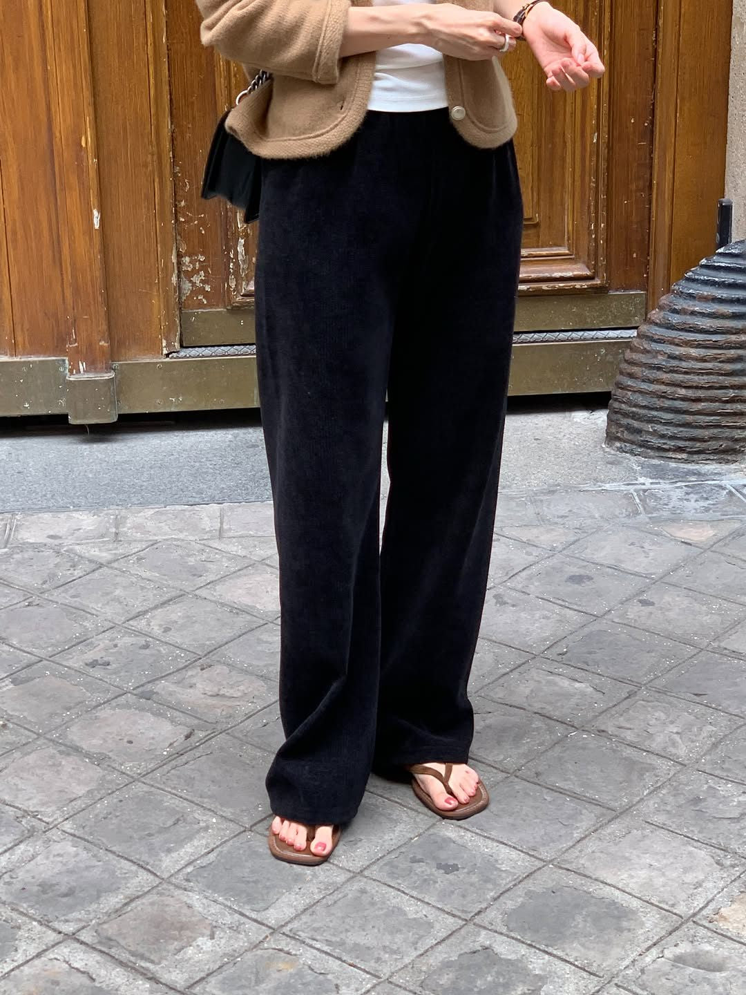 Velour corduroy banding pants-4col