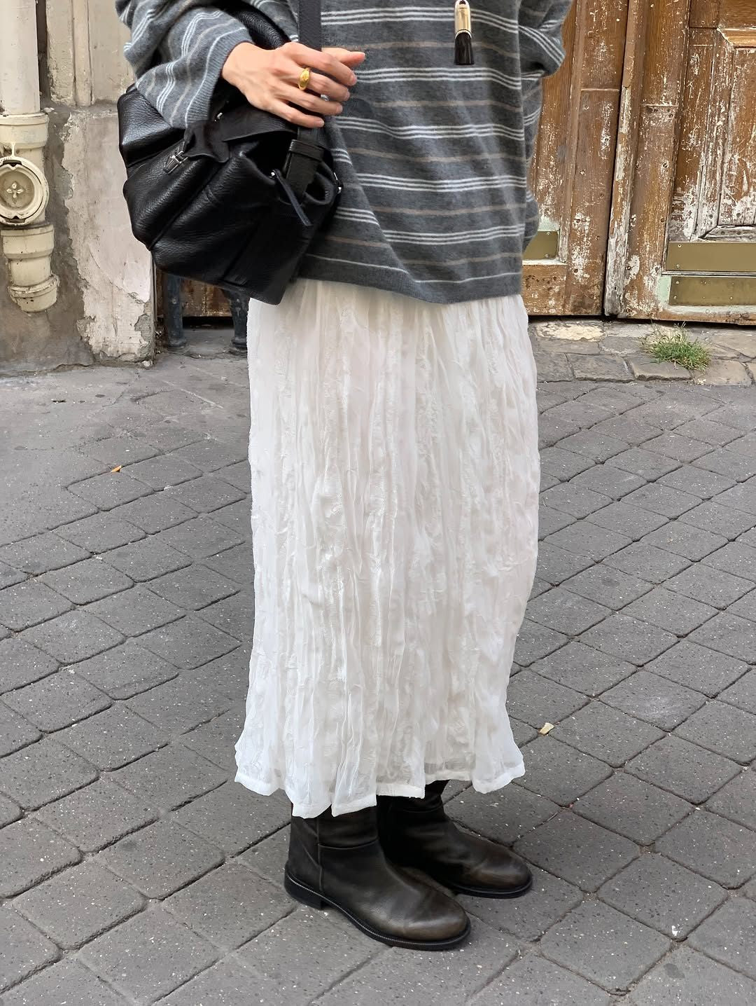 Sofia crinkle banding skirt-2col